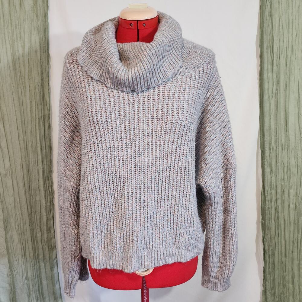 Express Grey Metallic Accents Cowl Turtle Neck Long Sleeves Sweater Size L